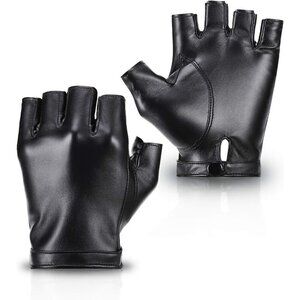 🆕Men's Black PU Faux Leather Outdoor Sports Cosplay Costume Half Finger Gloves